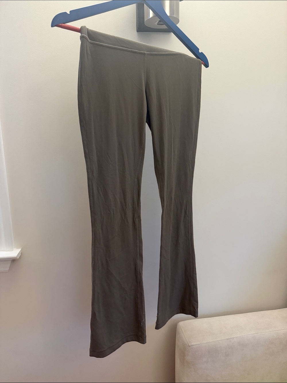 Lululemon Olive Ribbed Flare Pants - Minimal Stretch